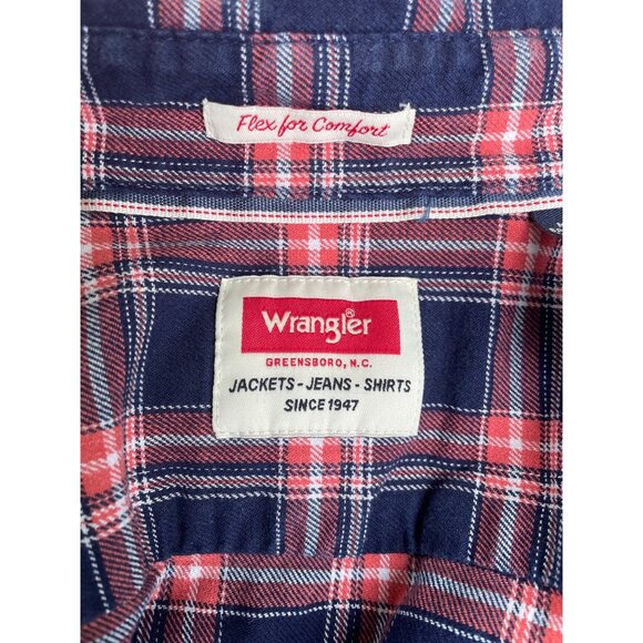 Wrangler Mens XL Red & Blue Plaid Button-Up Shirt With Dual Chest Pockets - Picture 5 of 8